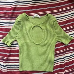 Glassons Top Womens  S Lime Green Ribbed Knit Crop Short Sleeve Cute